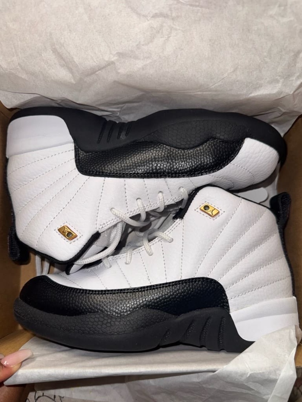 Jordan Retro High-Top Sneakers in White, Black and Gold